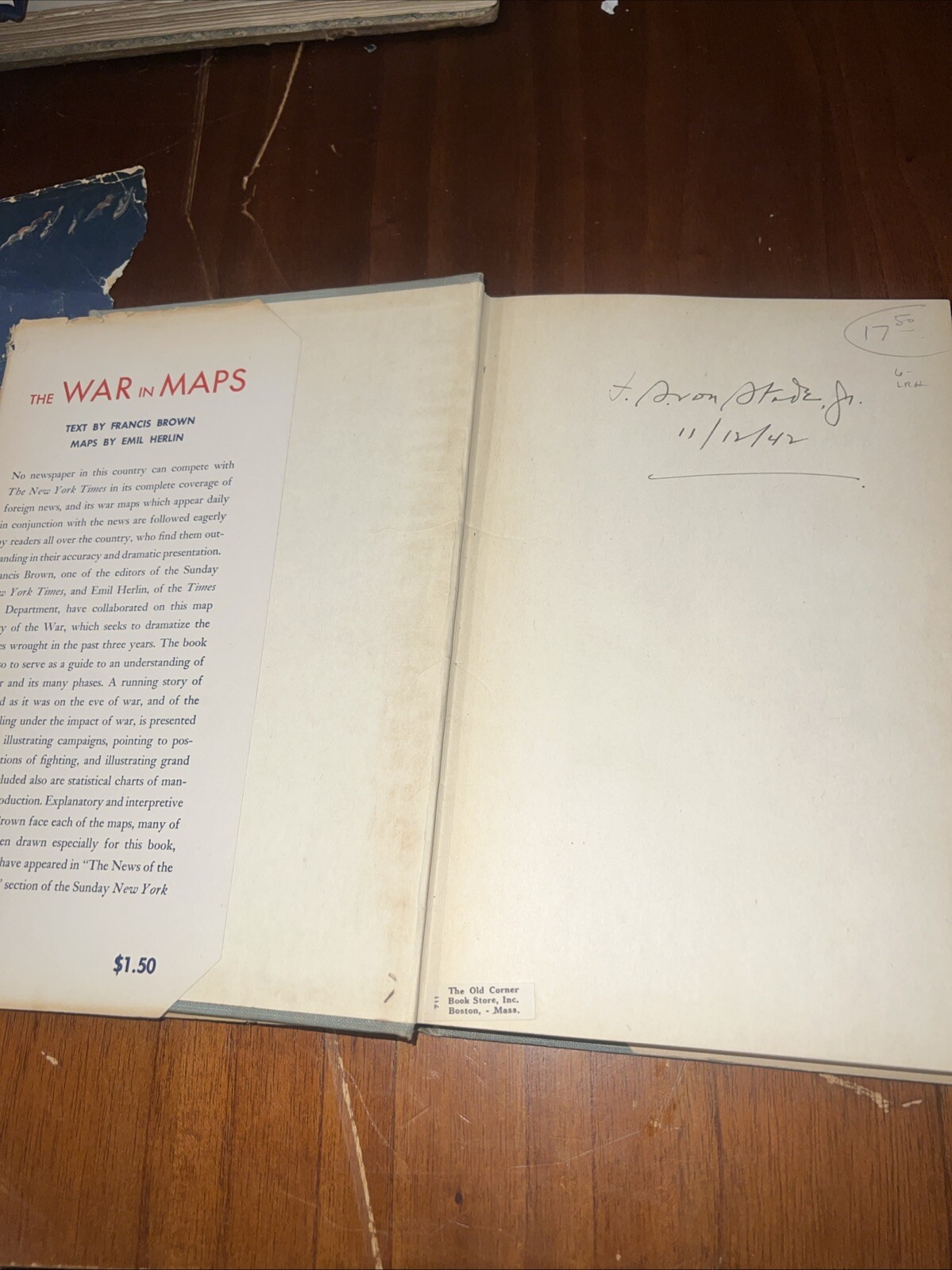 Francis BROWN / War in Maps An Atlas of The New York Times Maps 1st Edition 1942