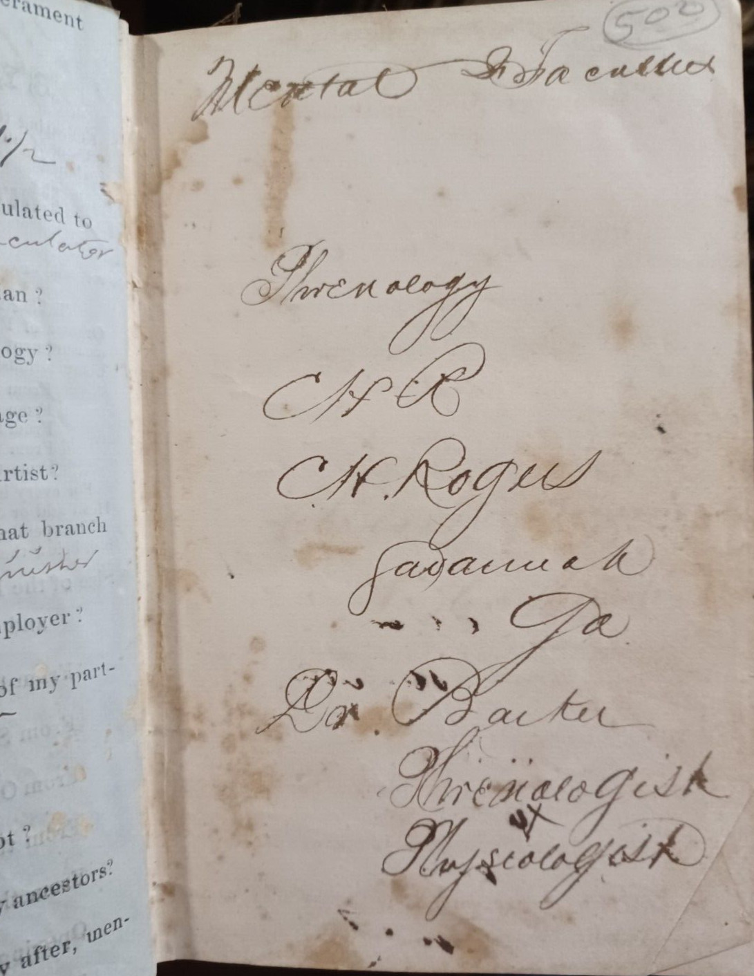 1840 Self-Instructor Phrenology & Physiology, inscribed by Augusta, GA man 1870