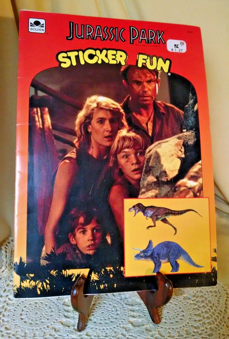 Jurassic Park Sticker Fun Golden Book 2240 Western Pub 1993 Sam Neil Laura Dern.