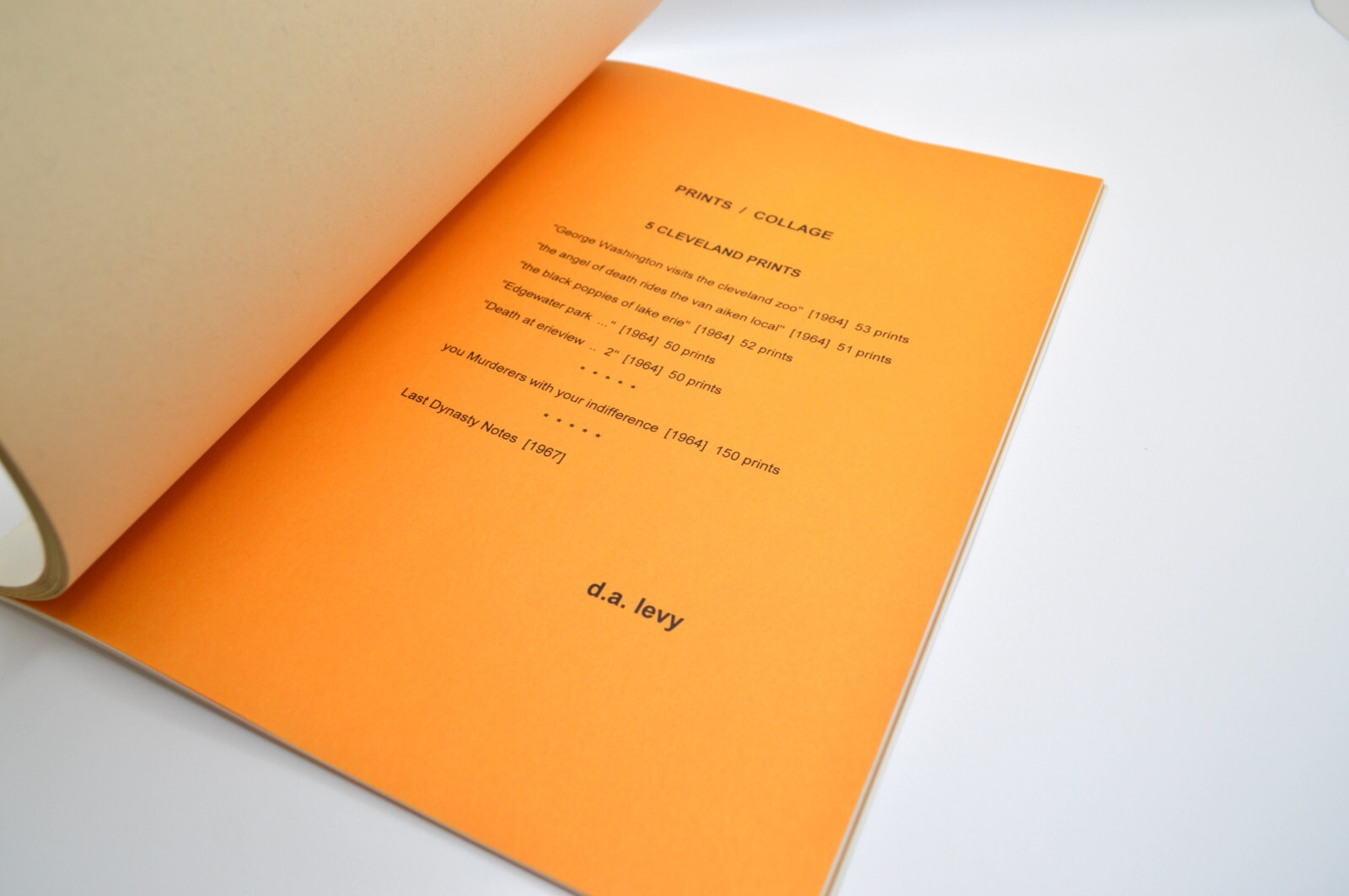 Random Sightings, d. a. levy, 1999, Limited Ed. #8/65, 46pp, Concrete Poetry