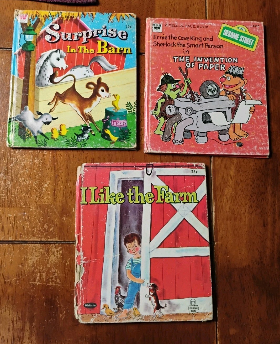 Lot 3 Vintage Whitman Tell-a-Tale Books Surprise In Barn I Like Farm Sesame St