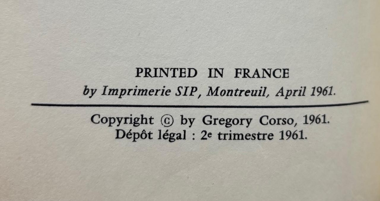 THE AMERICAN EXPRESS, by Gregory Corso – 1961 [1st Edition, Signed & Inscribed]