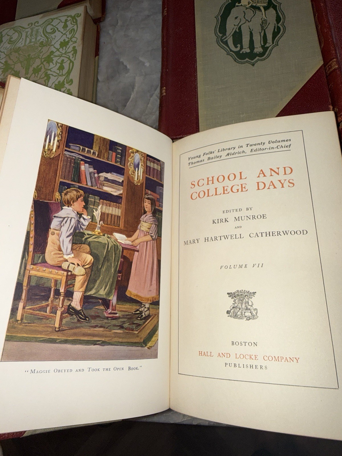 Antique 1902 Young Folks Library 19 Vol Set Hall & Locke Victorian Red Gilt Bind