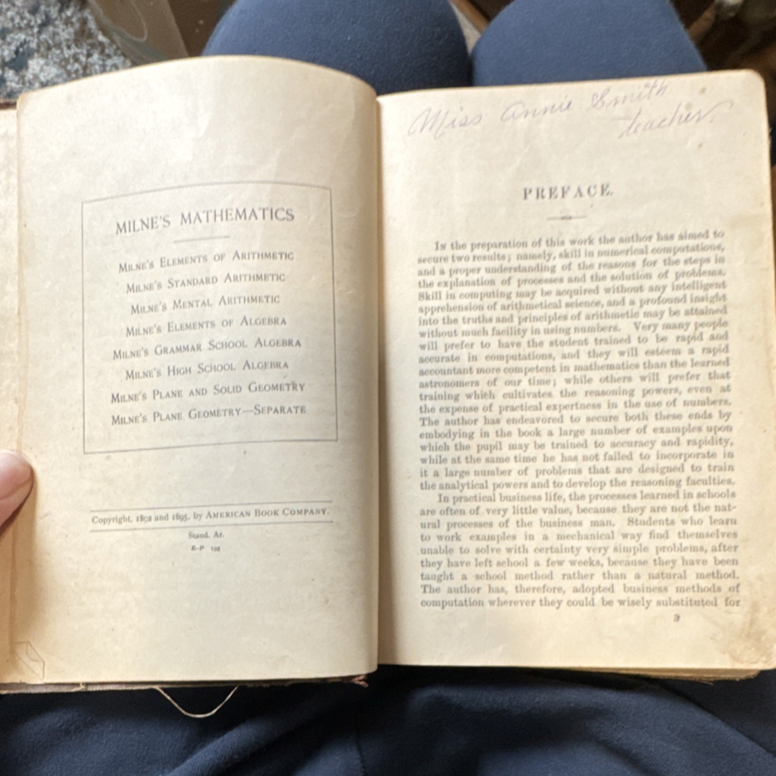 1892 Standard Arithmetic by Milne. American Book Company Antiquarian Hardcover
