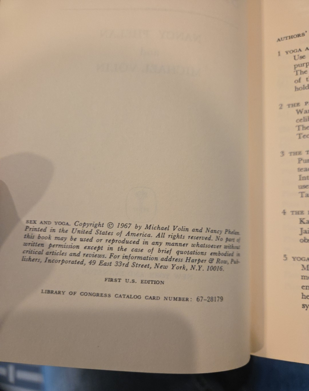 Sex and Yoga. Phelan and Volin. 1967 HCDJ, Illustrated, 1st Edition
