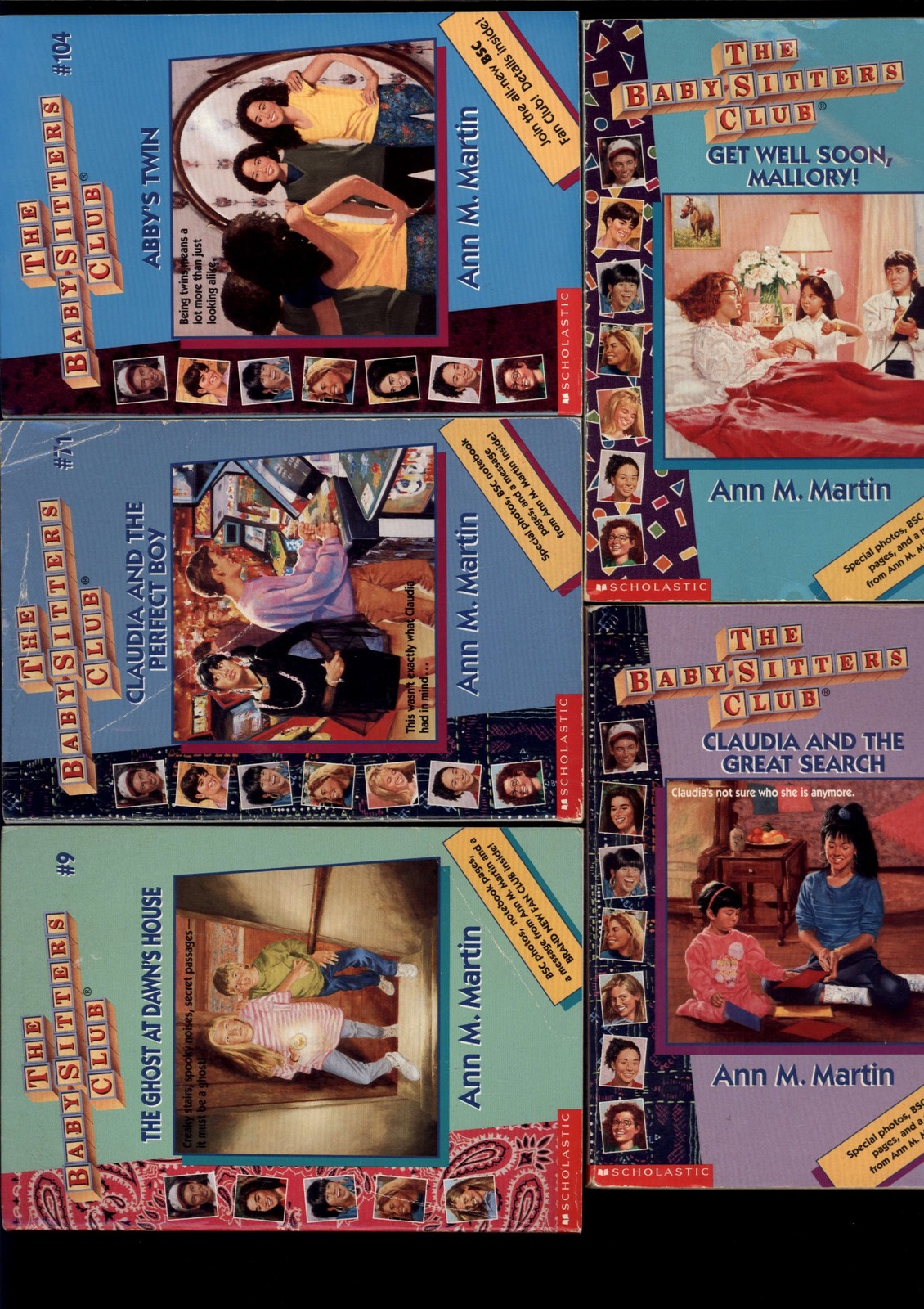 LOT of FIVE by ANN M. MARTIN – BABY SITTERSCLUB 9, 33, 69,71,104 details scanned