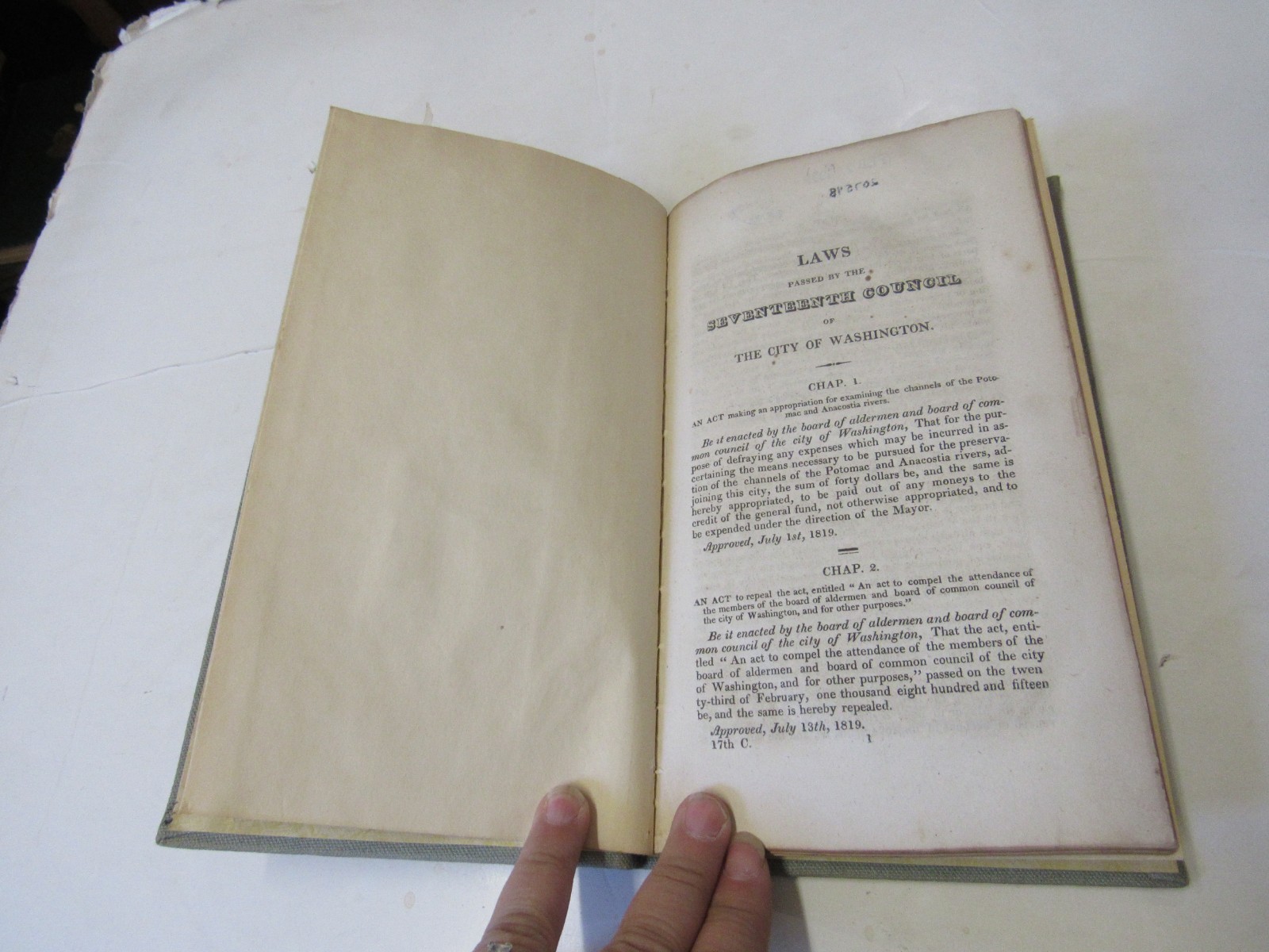 Laws Passed by the Seventeenth Council of the City of Washington [D.C.] 1819