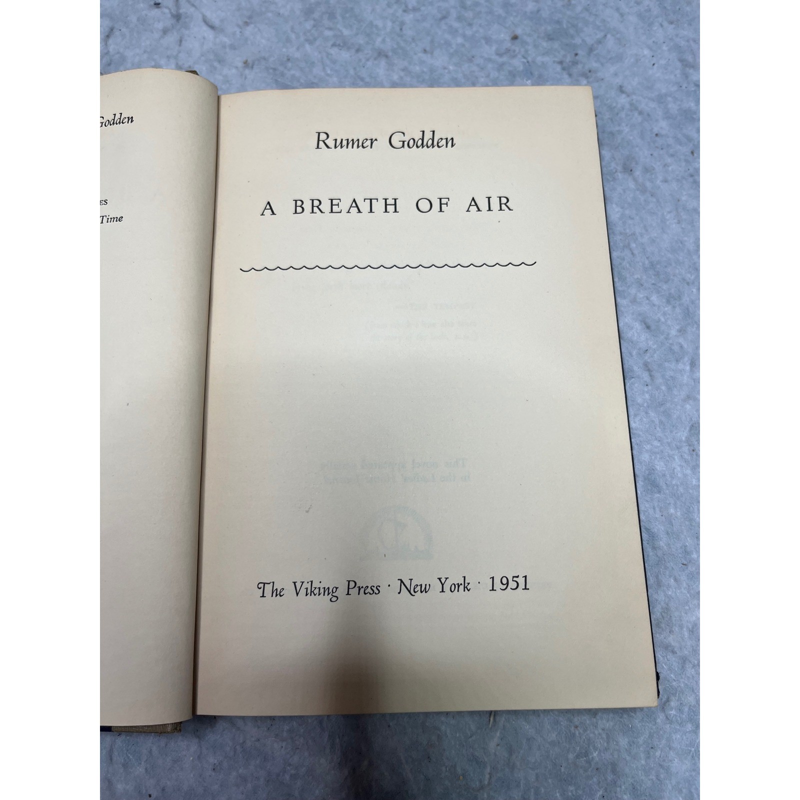 A Breath of Air by Rumer Godden 1951 Vintage Hardcover The Viking Press Fiction