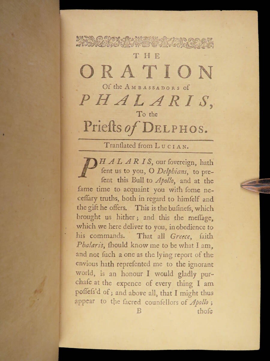 1749 Epistles of Phalaris 1ed GREEK Letters Demosthenes Pythagoras Hippocrates
