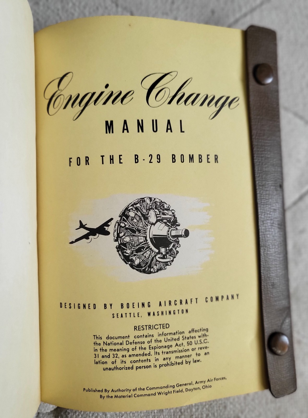 ? 1944 Engine Change Manual Boeing B-29 1st printing leather cover **EXCELLENT*