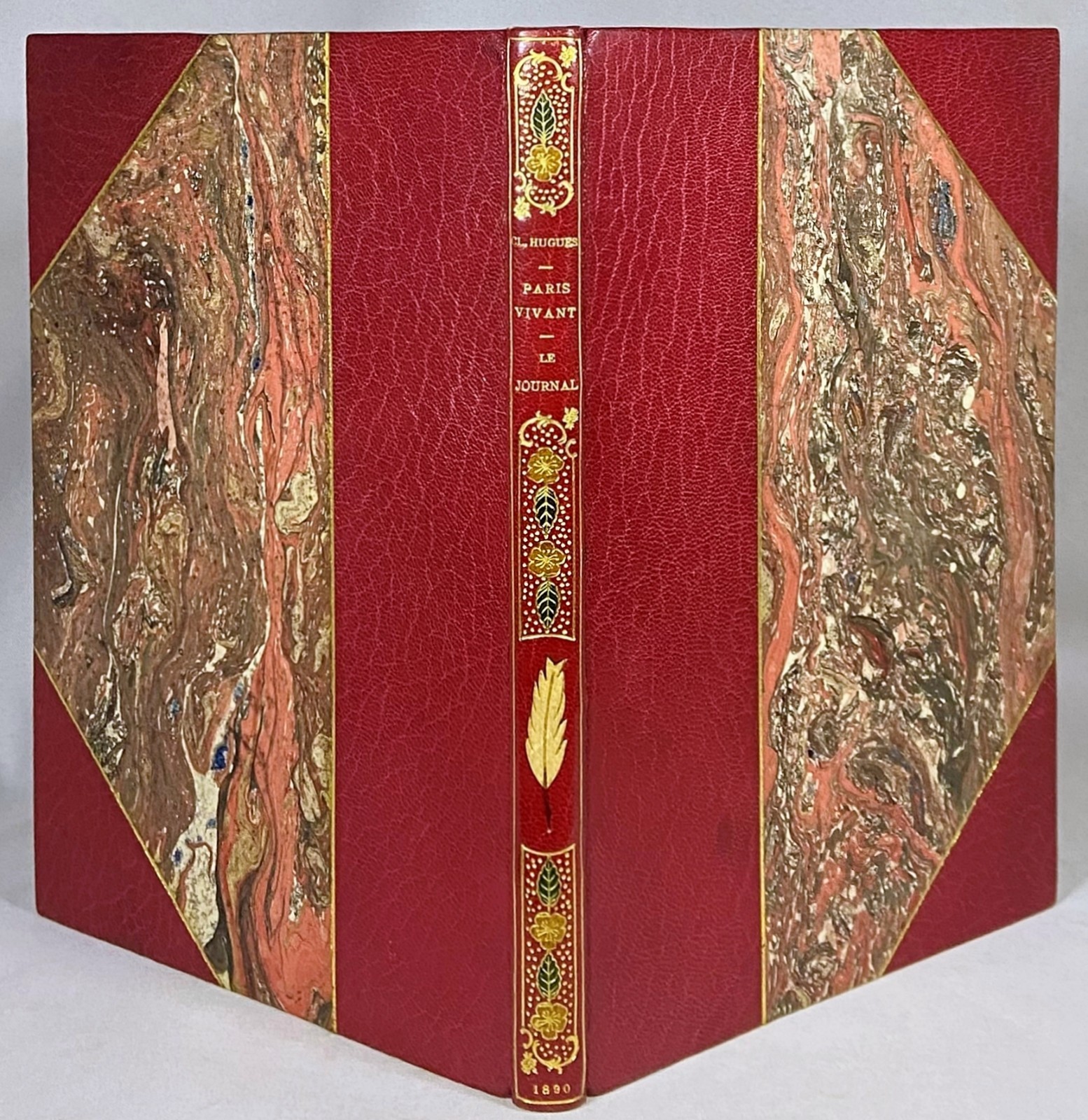 1890 LE JOURNAL PAR CLOVIS HUGUES Antique Fine Leather Book M. ALBINHAC BINDING