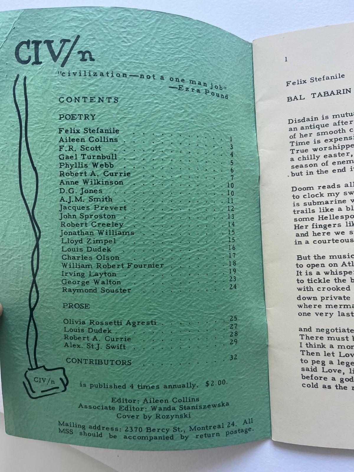 CIV/n 6 ~ 1954 ~ Charles Olson ~ Creeley ~ Irving Layton RARE literary magazine