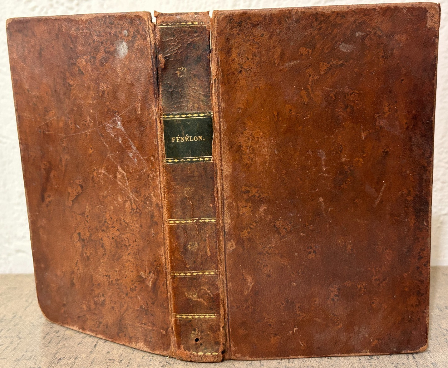 1811 LEATHER BOARD FRENCH TEXT BOOK BIOGRAPHY OF ANCIENT PHILOSOPHER GREEK ROMAN