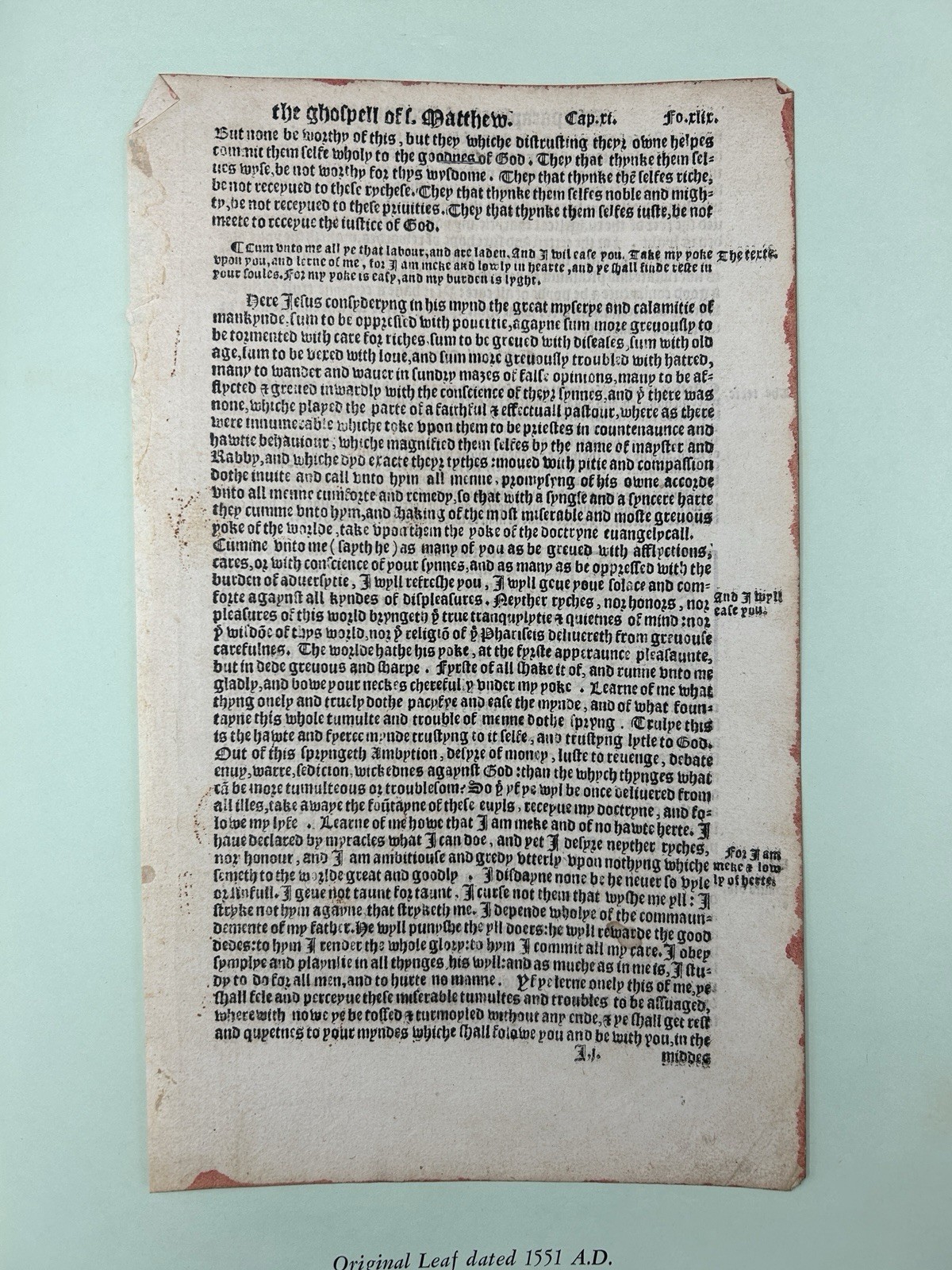 1551 Edward Whitechurche New Testament Leaf Tudor England Slotkin Folio