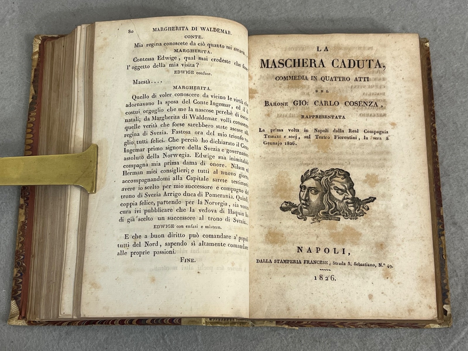 Antique Italian Plays Book Gio. Carlo Cosenza 5 Works in 1 Vellum Naples 1826