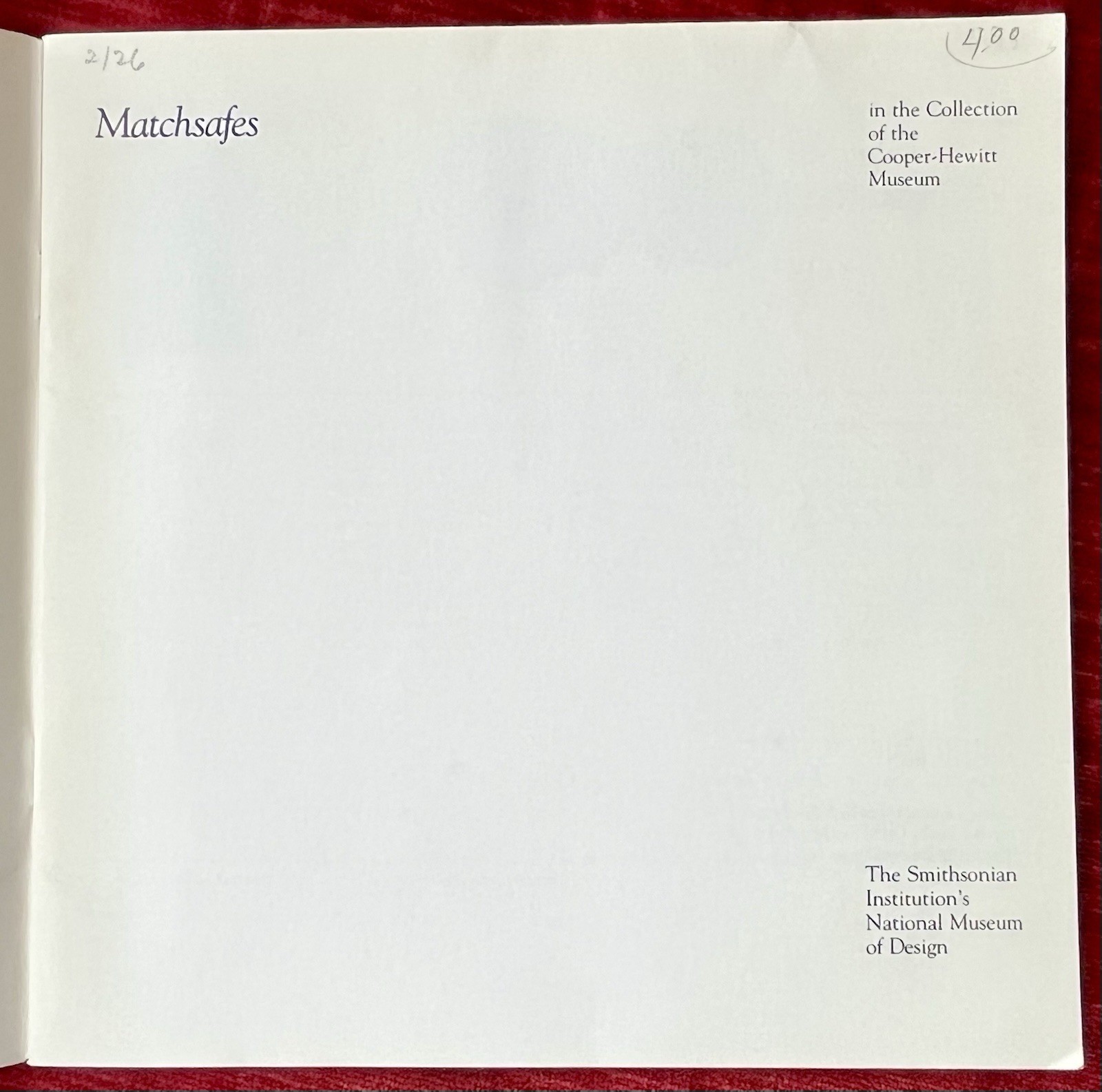 Vintage 1981 Book Matchsafes Cooper-Hewitt Museum Smithsonian Institution Design