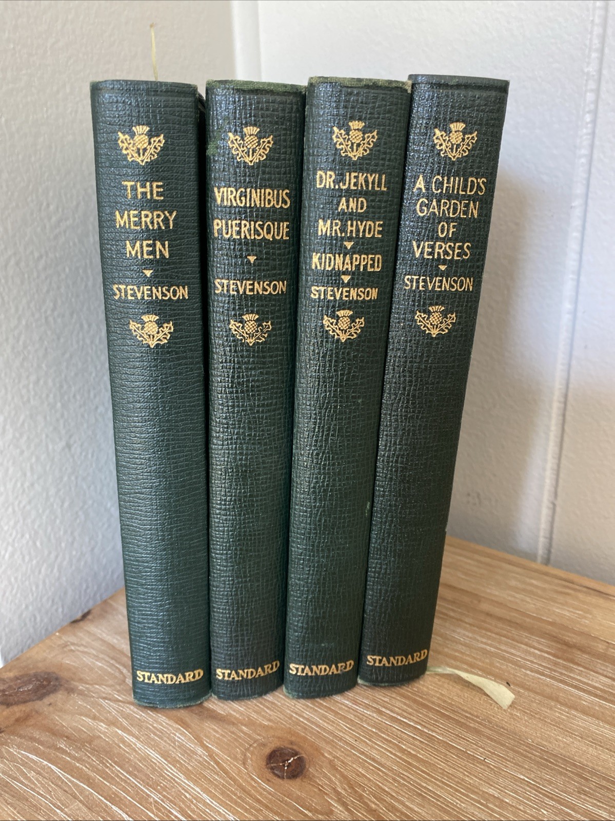 Antique Robert Louis Stevenson Green Soft Cover Books Set Of 4 Standard Gold