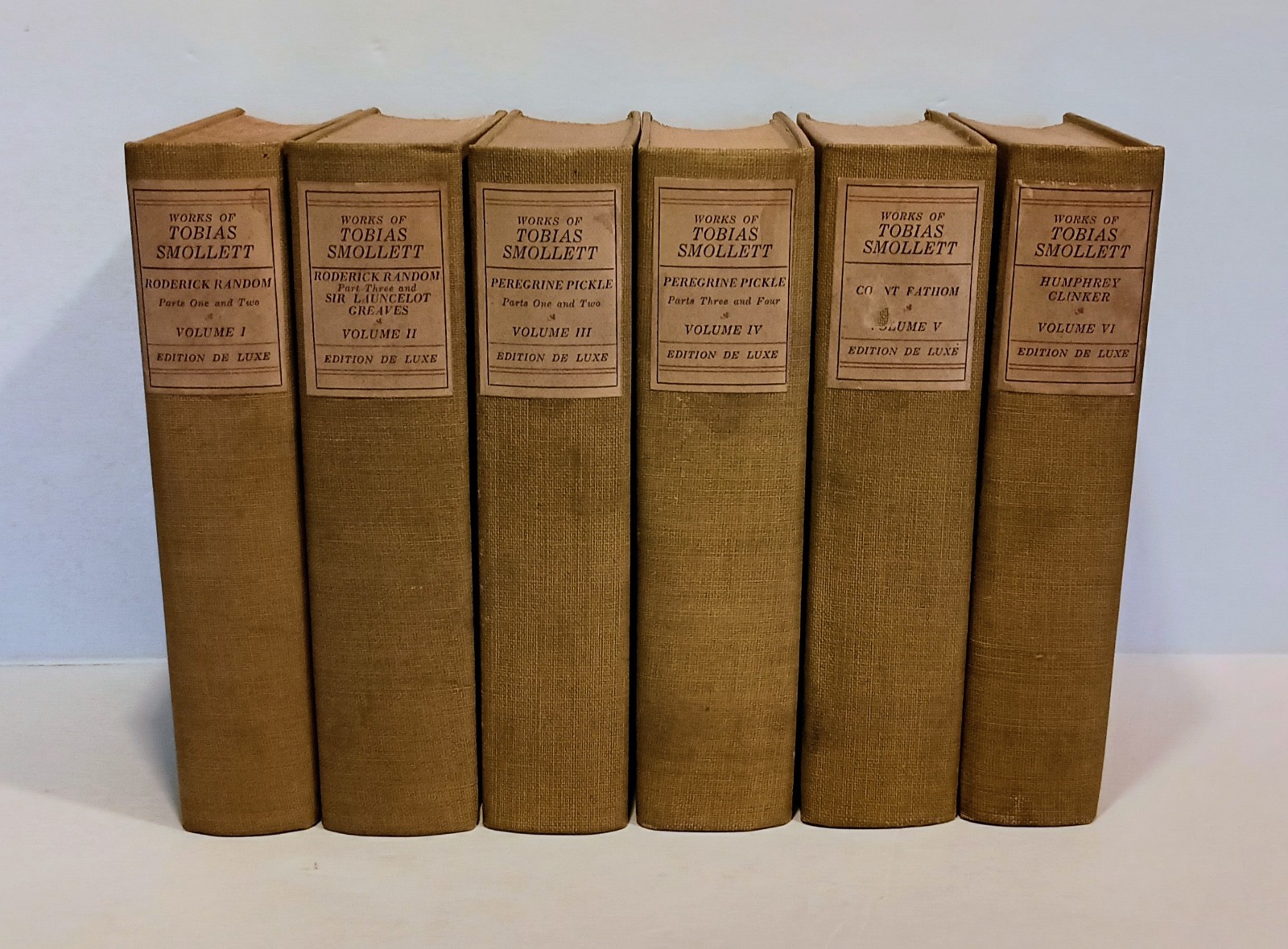 1910s The Works of TOBIAS SMOLLETT, Edition de Luxe, Frontispieces, 6 Volume Set
