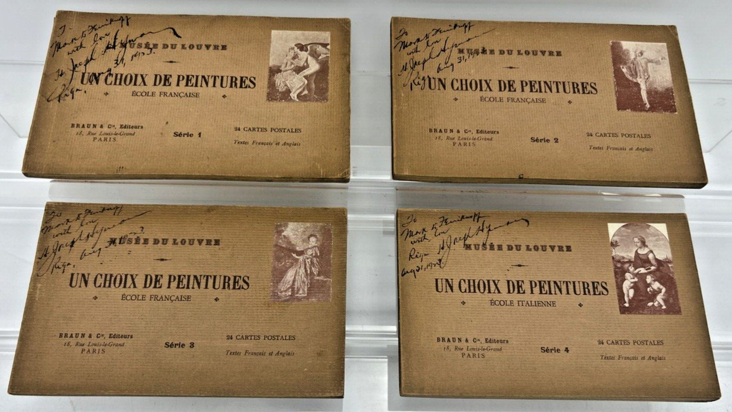 Set of 4 Vintage Postcard Books – Musée du Louvre French Paintings – Braun & Cie