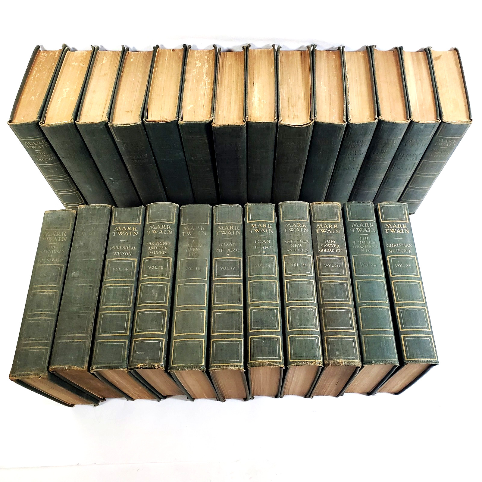 Mark Twain Author’s National Edition 25 Volume Set Antique Green Cloth