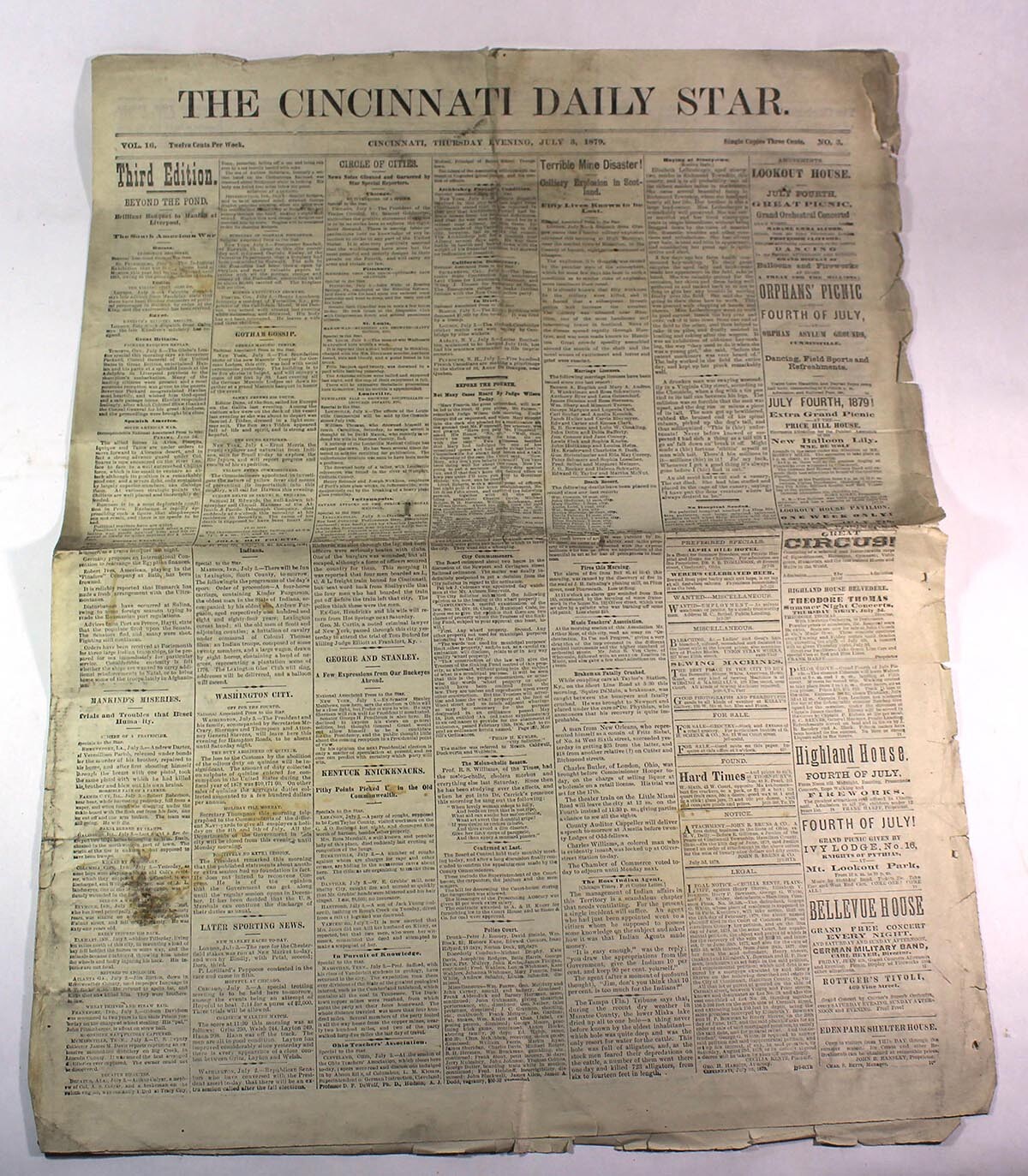 JULY 3, 1879 CINCINNATI DAILY STAR-Ohio Newspaper, History