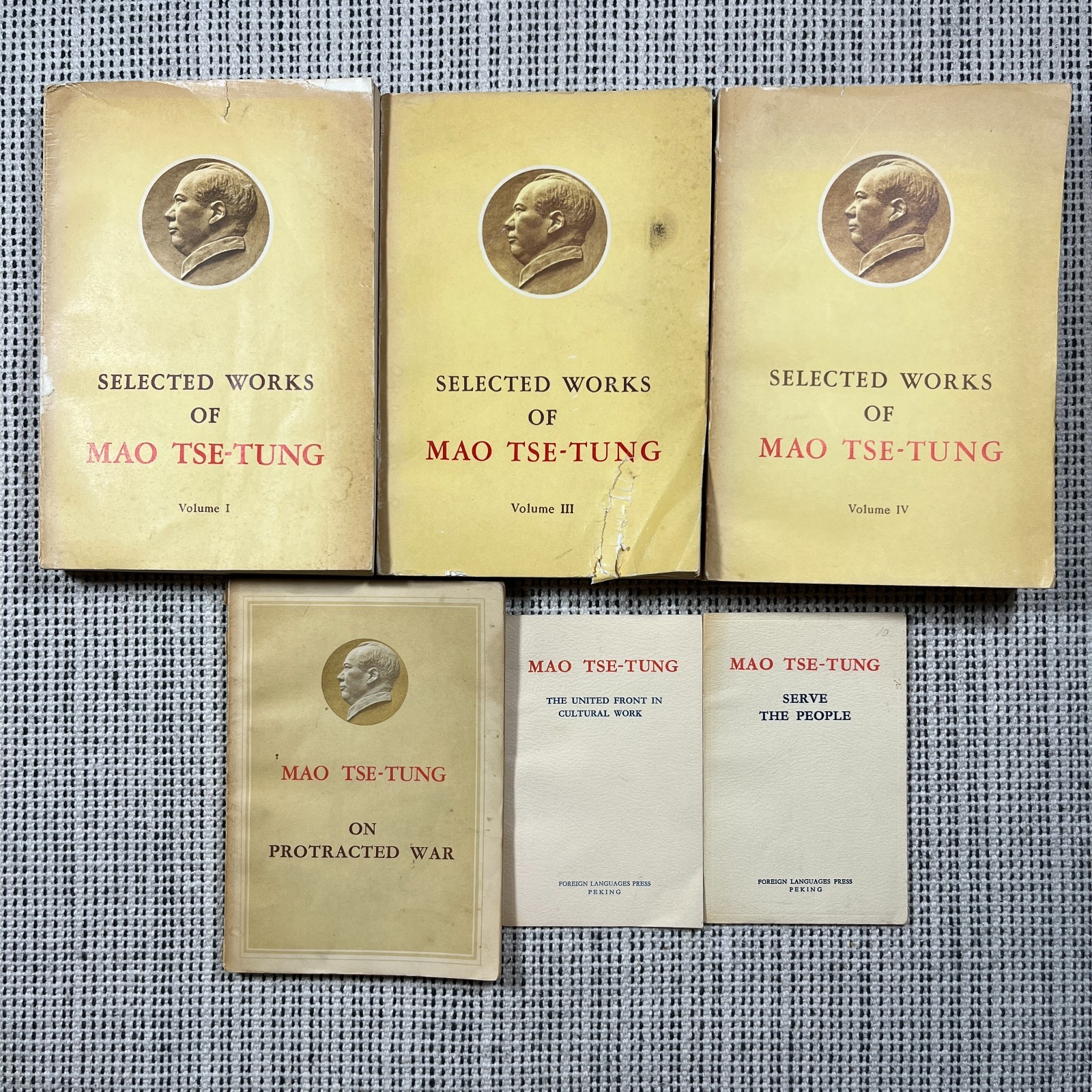 Mao Tse-Tung Selected Works Vol I III IV + On Protracted War Pamphlets Vintage