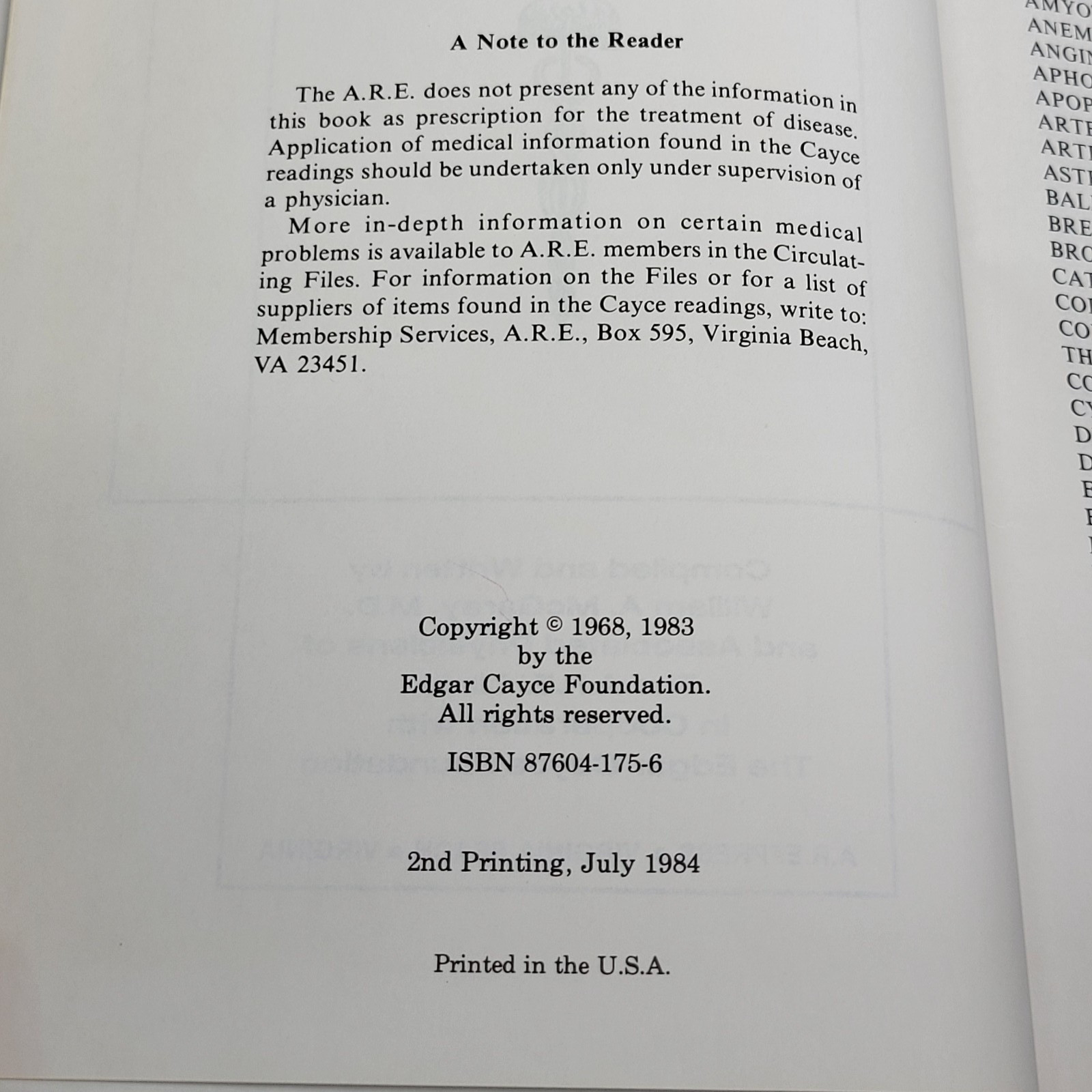 Physician’s Reference Notebook by William A. McGarey 2nd Printing July 1984 HB