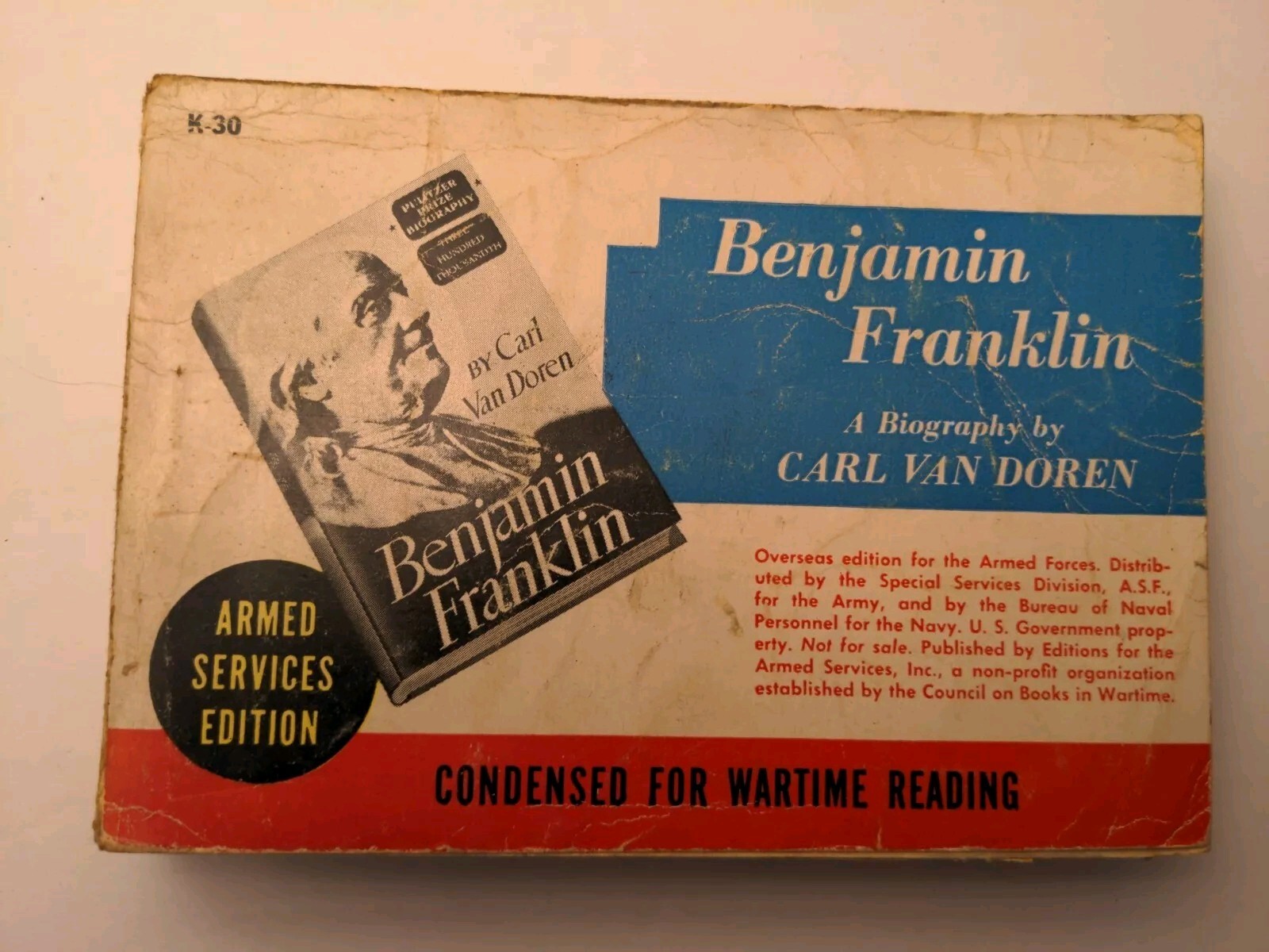 1958 Armed Services Edition In Benjamin Franklin K-30