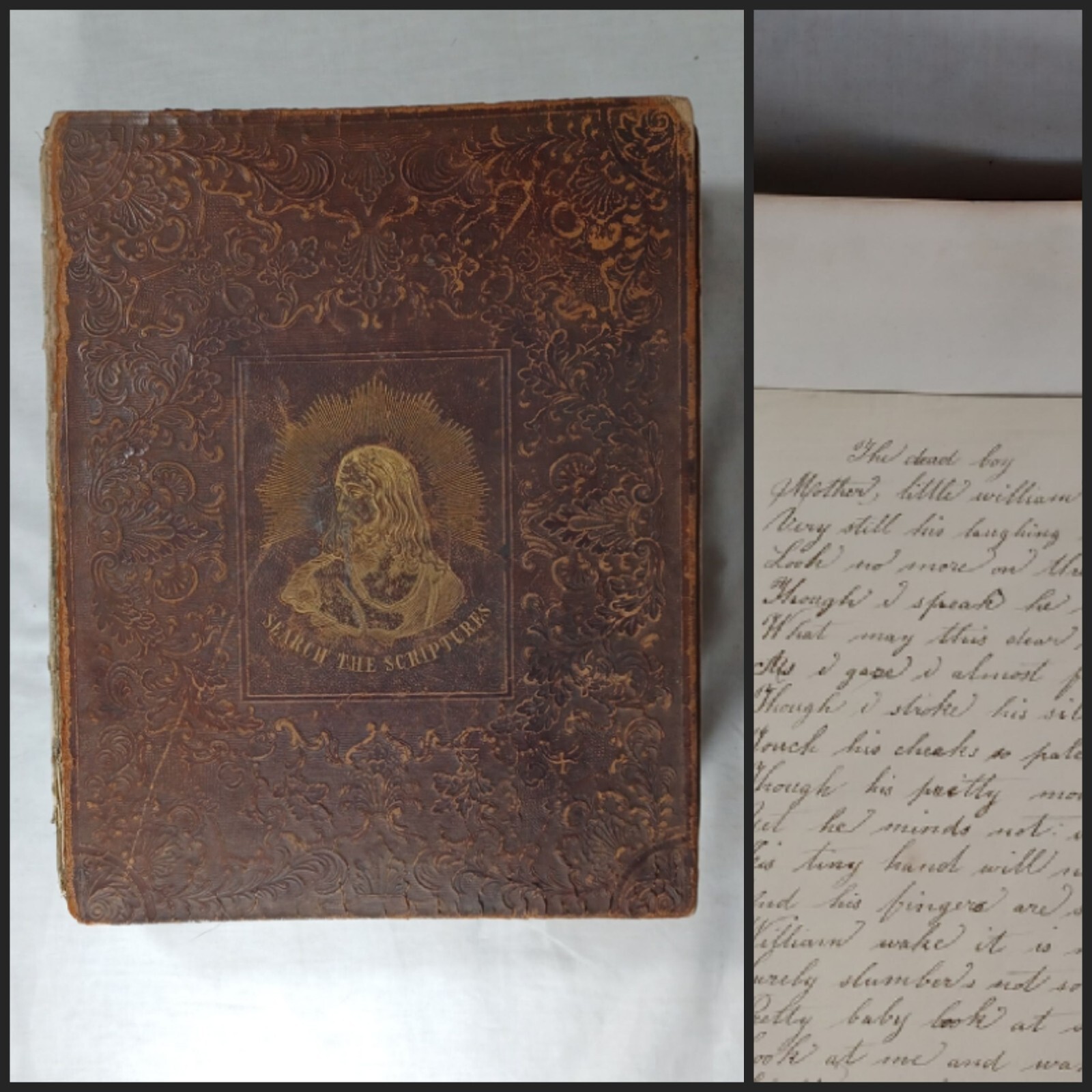 Antique 1848 Hallowell Magargel Family Bible, Xtras, Hand Written Mourning Poem