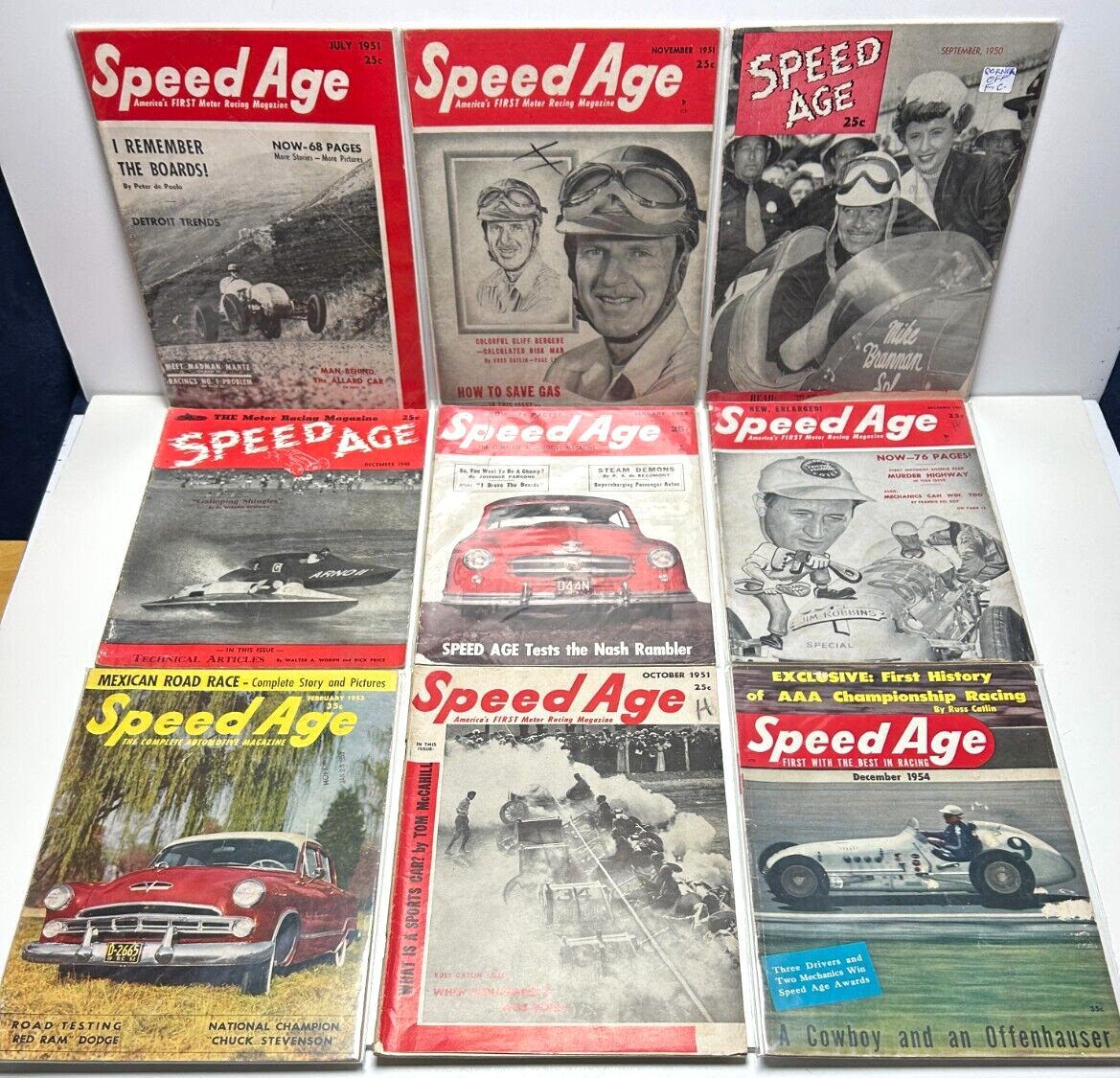LOT OF NINE (9) SPEED AGE MAGAZINES 1940s 1950s Automotive Car Racing Hot Rods