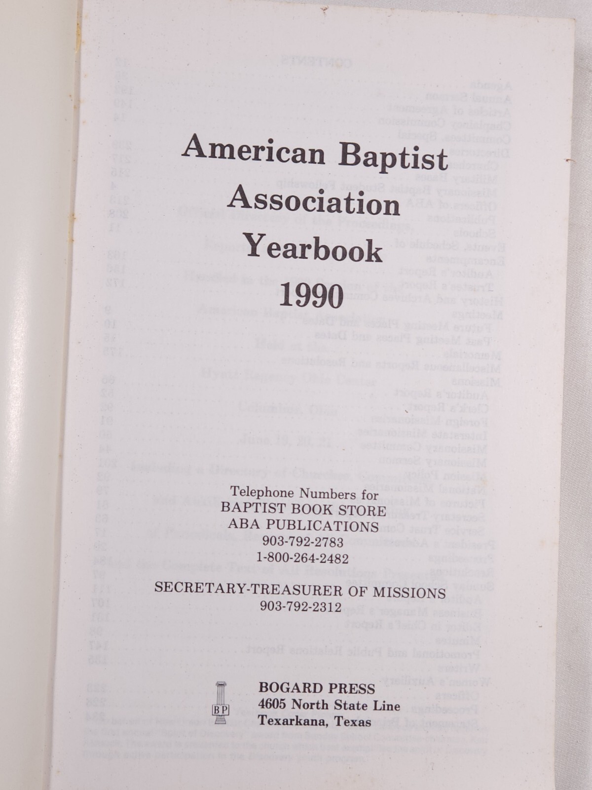 1990 American Baptist Association Yearbook ABA Columbus Ohio Convention