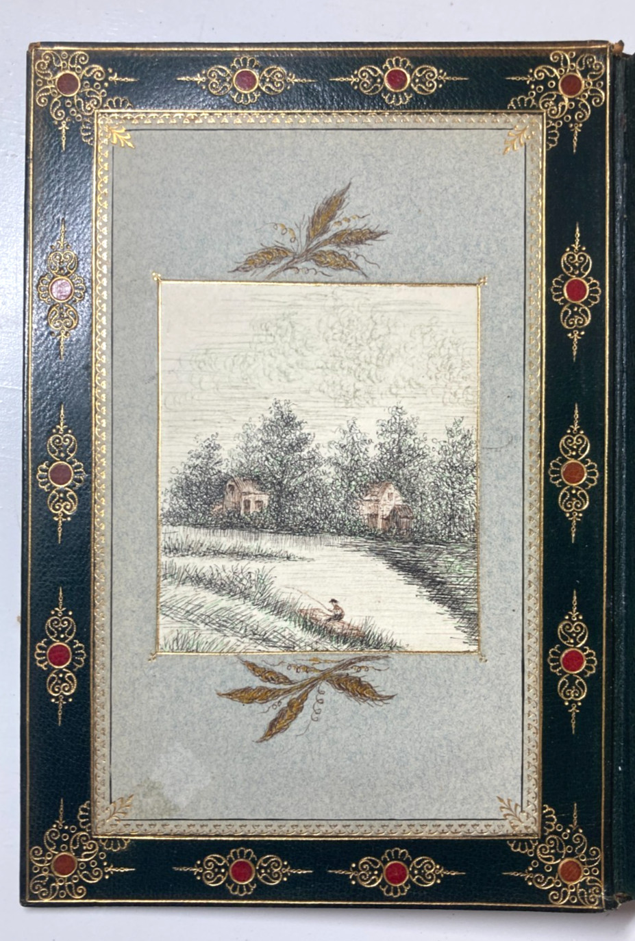 1896 Compleat Angler Signed W.H. Craft Morocco Leather Art Binding Drawing