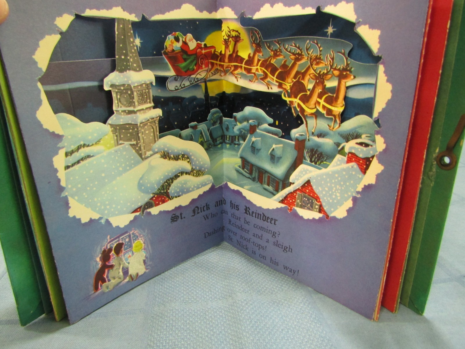 1950 Antique Children’s Christmas Pop Up Book „Visions of St. Nick in Action“