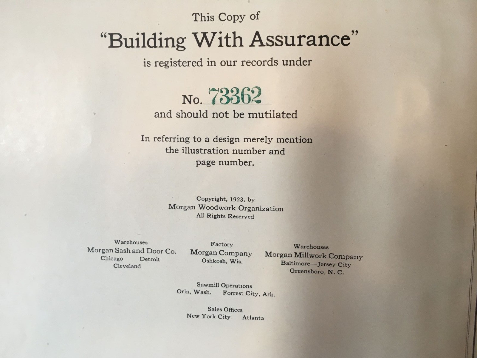 Building With Assurance 1923 Reference Catalog by Morgan Woodwork