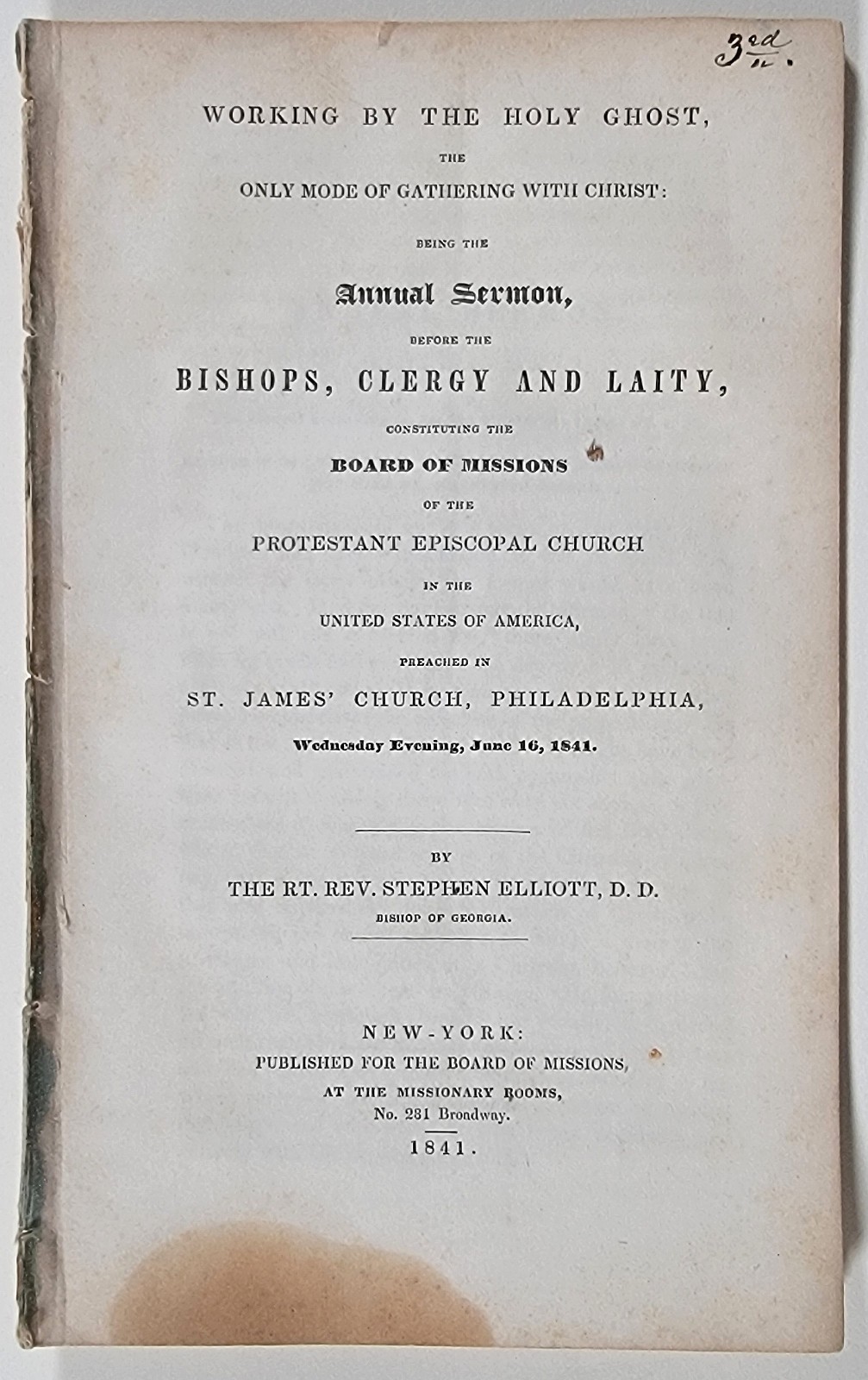 1841 Protestant Episcopal Board of Missions Sermon Stephen Elliott Georgia