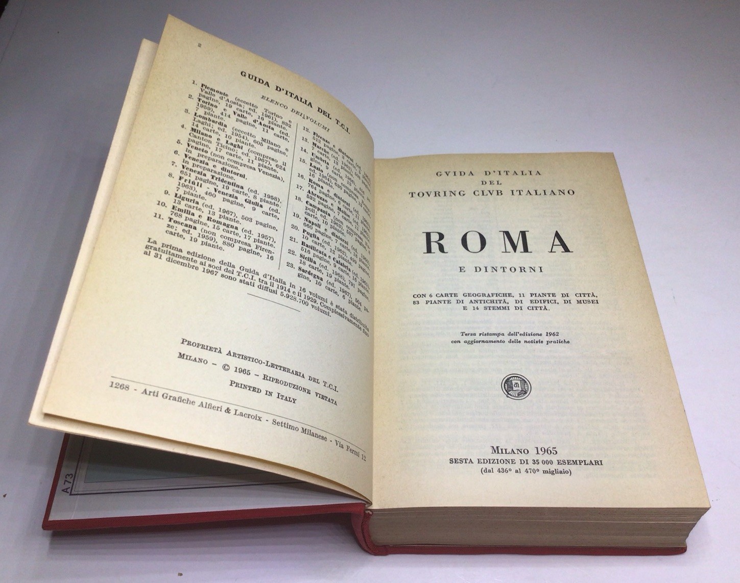 Roma E Dintorni Guida D Italia Travel Guide Manual Touring Club Italiano 1965