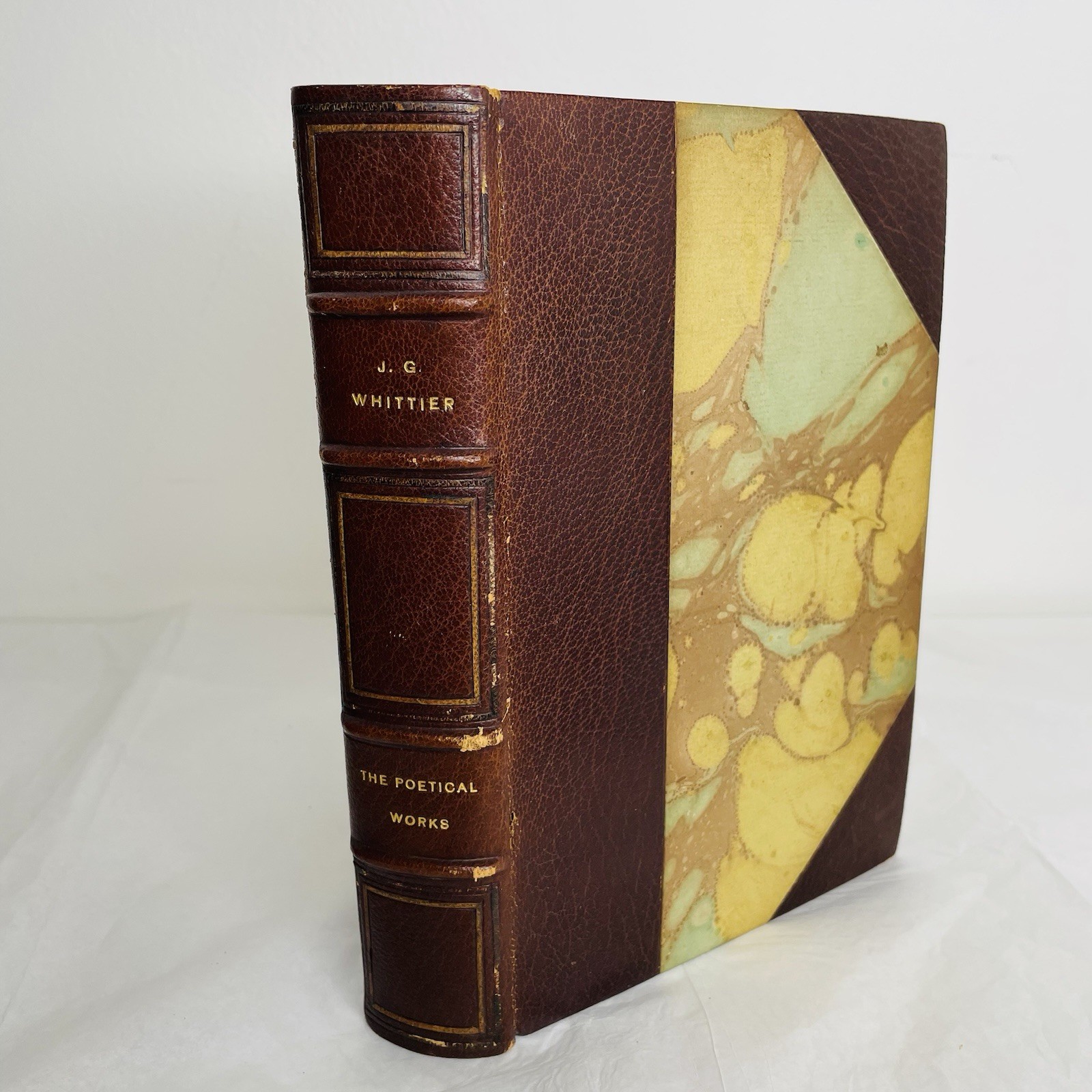 1919 Oxford Poetical Works of Whittier Gilt Half Leather Binding by A.L. Jirout