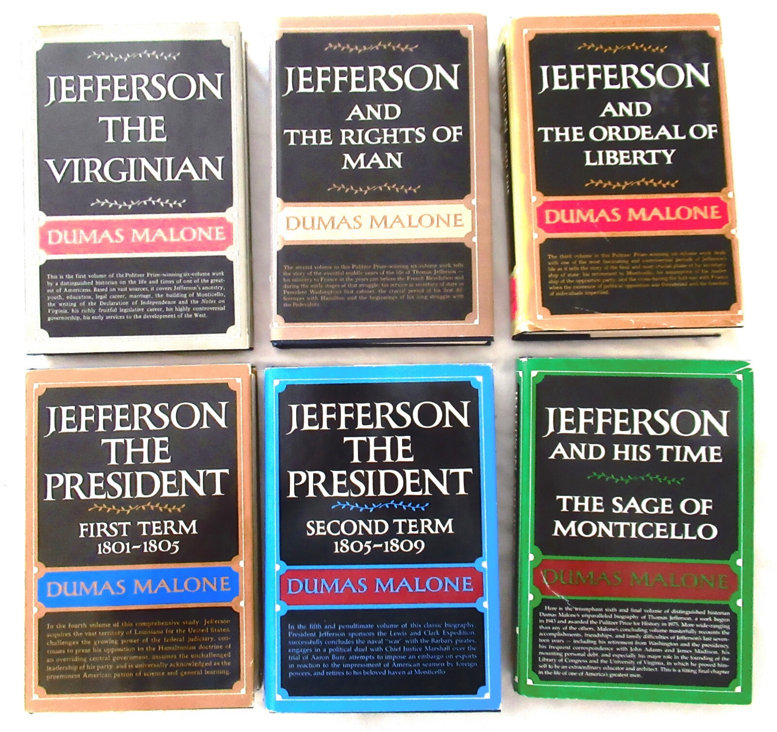 JEFFERSON AND HIS TIME Dumas Malone Complete 6 Volume Set Hardcover Dust Jackets