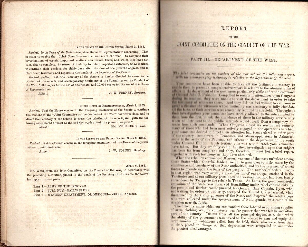 Report Of The Joint Committee On The Conduct of the War, Part 3, 1863, Dept West