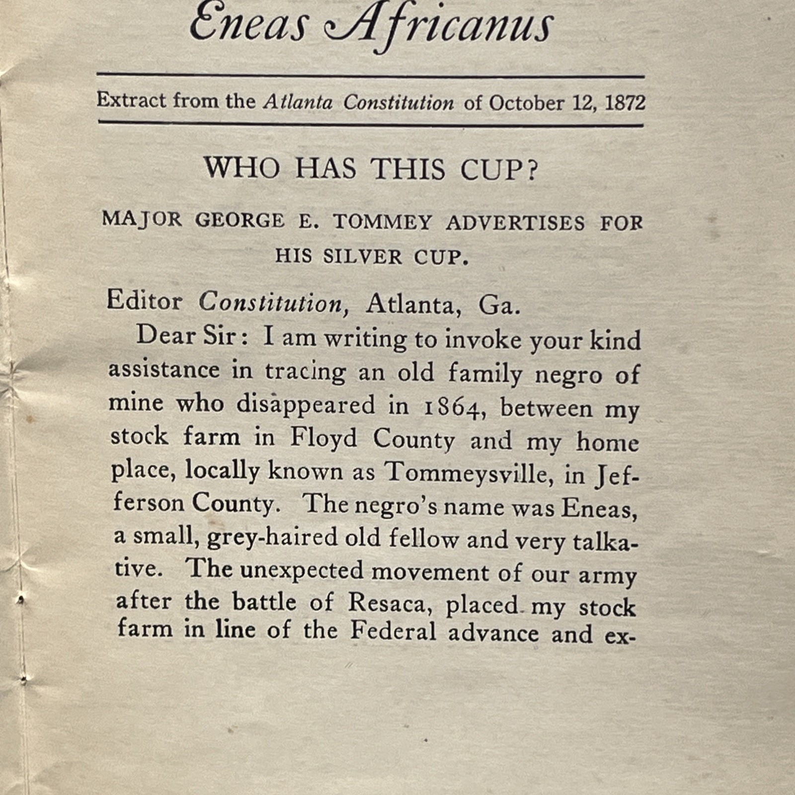 Eneas Africanus HARRY STILLWELL EDWARDS 1922 Softcover Edition J.W. Burke Co Map