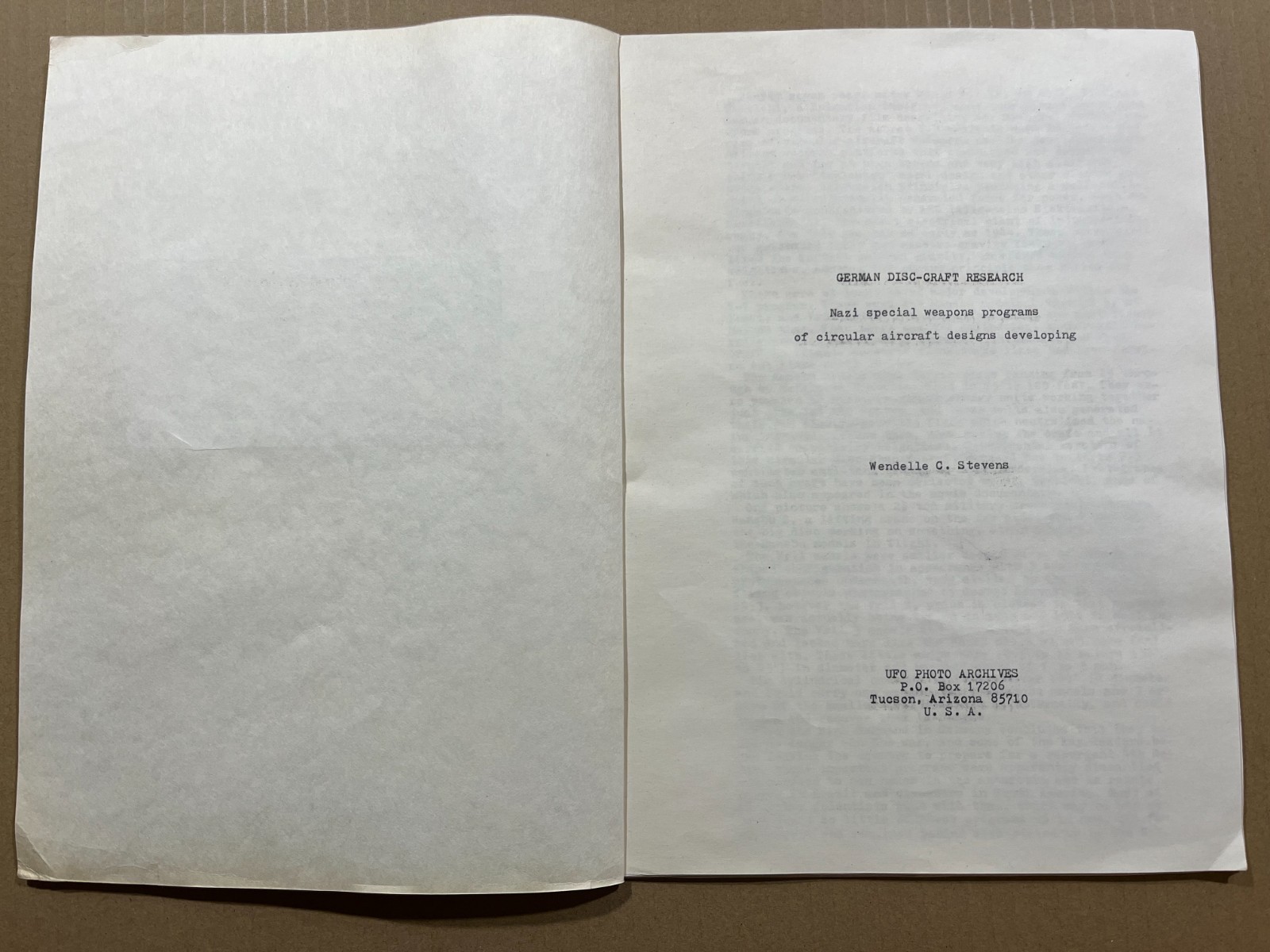 RARE Wendelle Stevens Nazi UFO Disc-Craft Research – Haunebu & Vril Designs