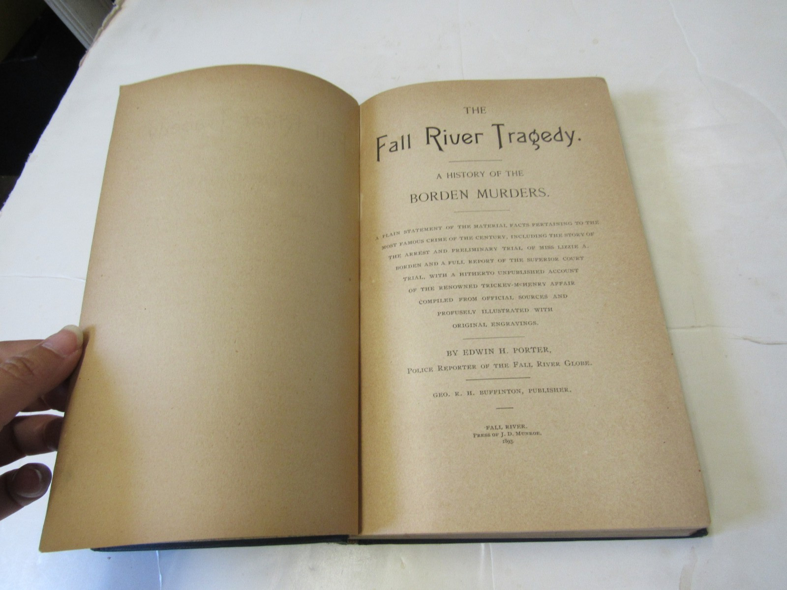 1893 Fall River Tragedy by Edwin Porter, Lizzie Borden Murders, Rare Book