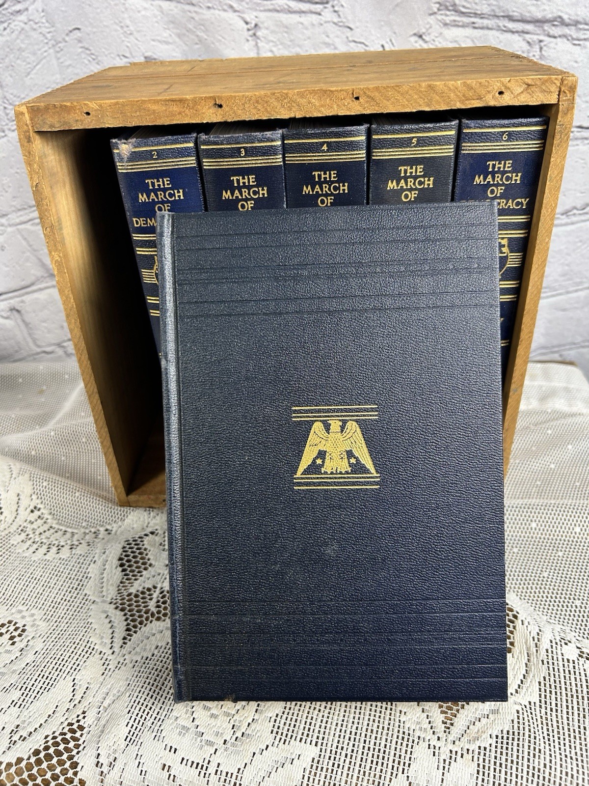 March of Democracy 1-6 Set James Truslow Adams Wood Crate Charles Scribners Sons