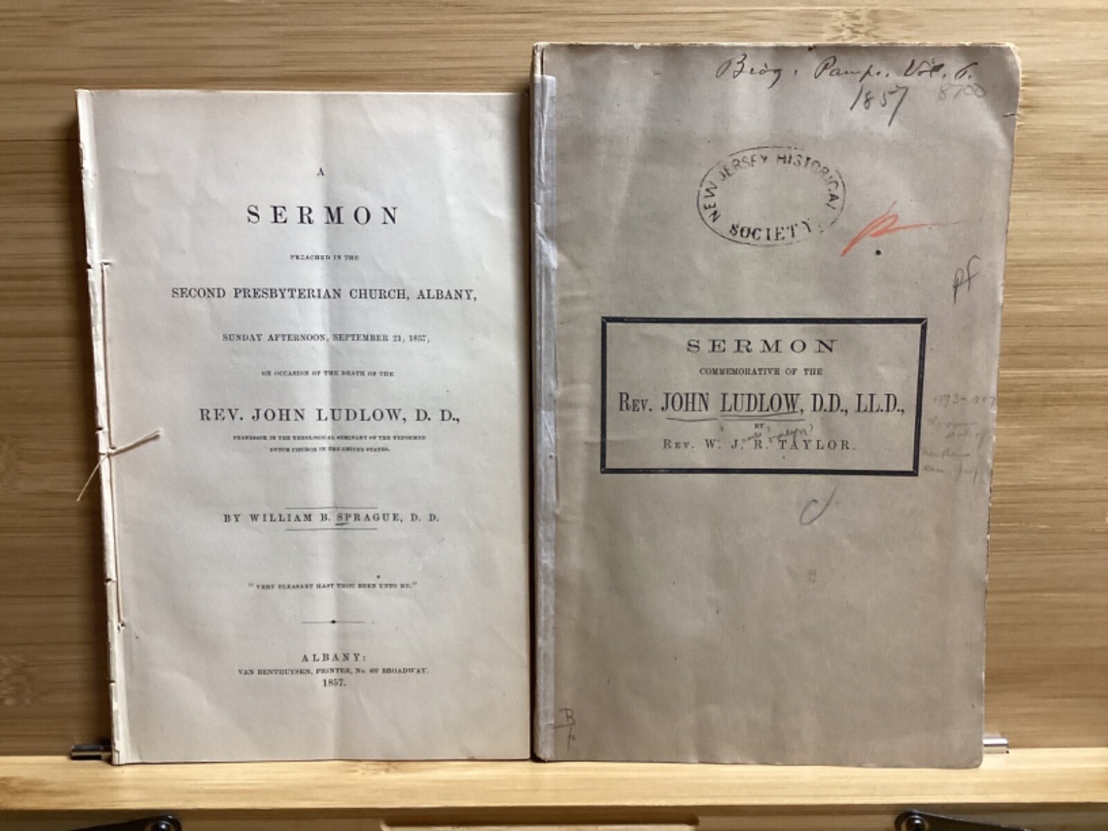 1857 Sprague & Taylor Sermons On Death Of Rev. John Ludlow – See Below
