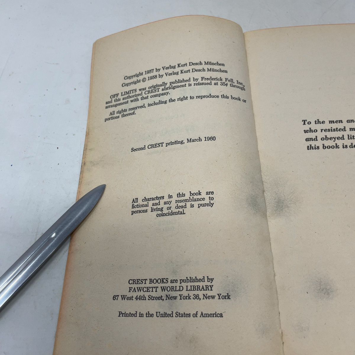 Off Limits by Hans Habe PB First Edition Very Good 1960