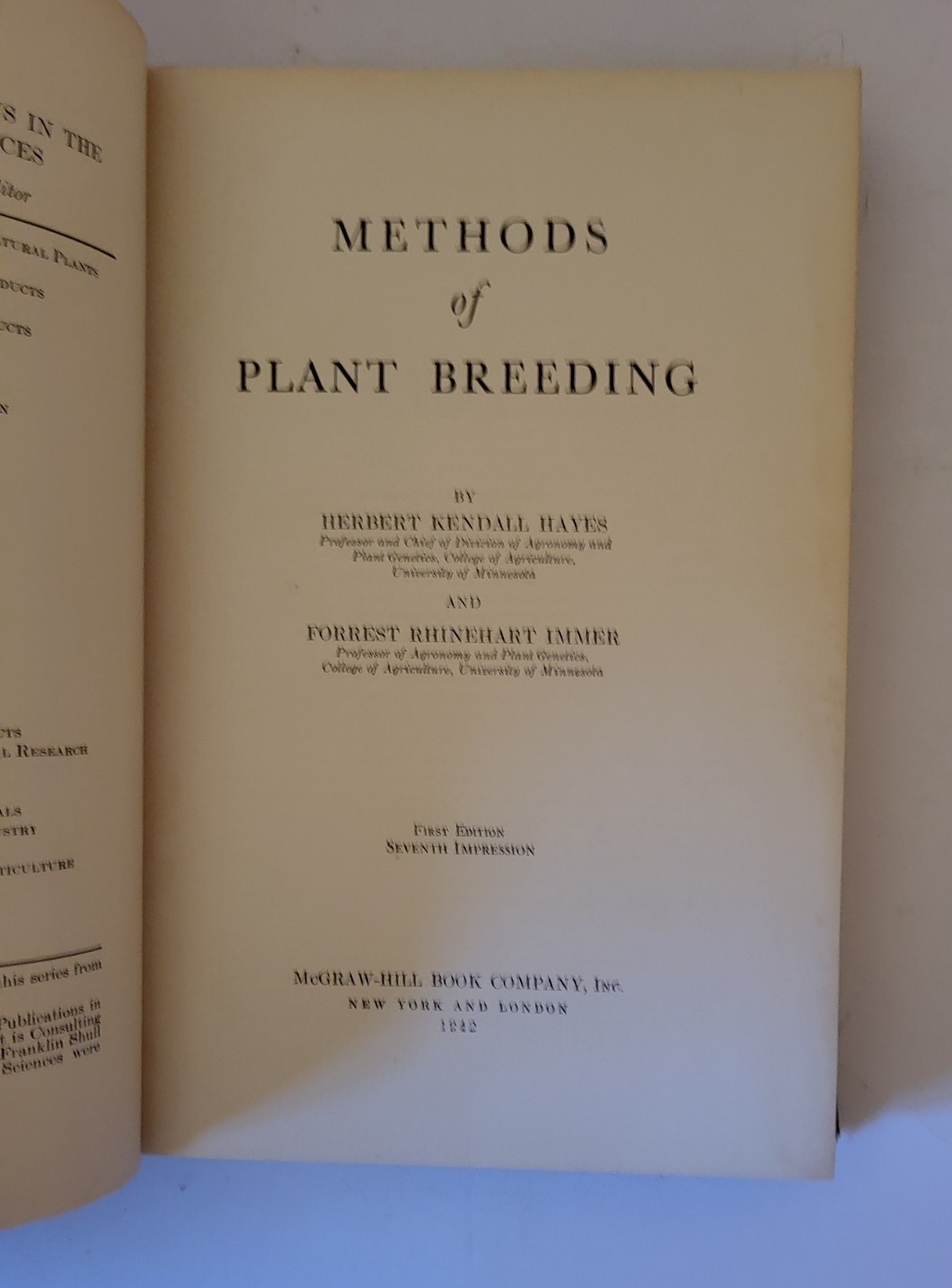 Methods of Plant Breeding by Hayes and Immer- First Edition (1942)