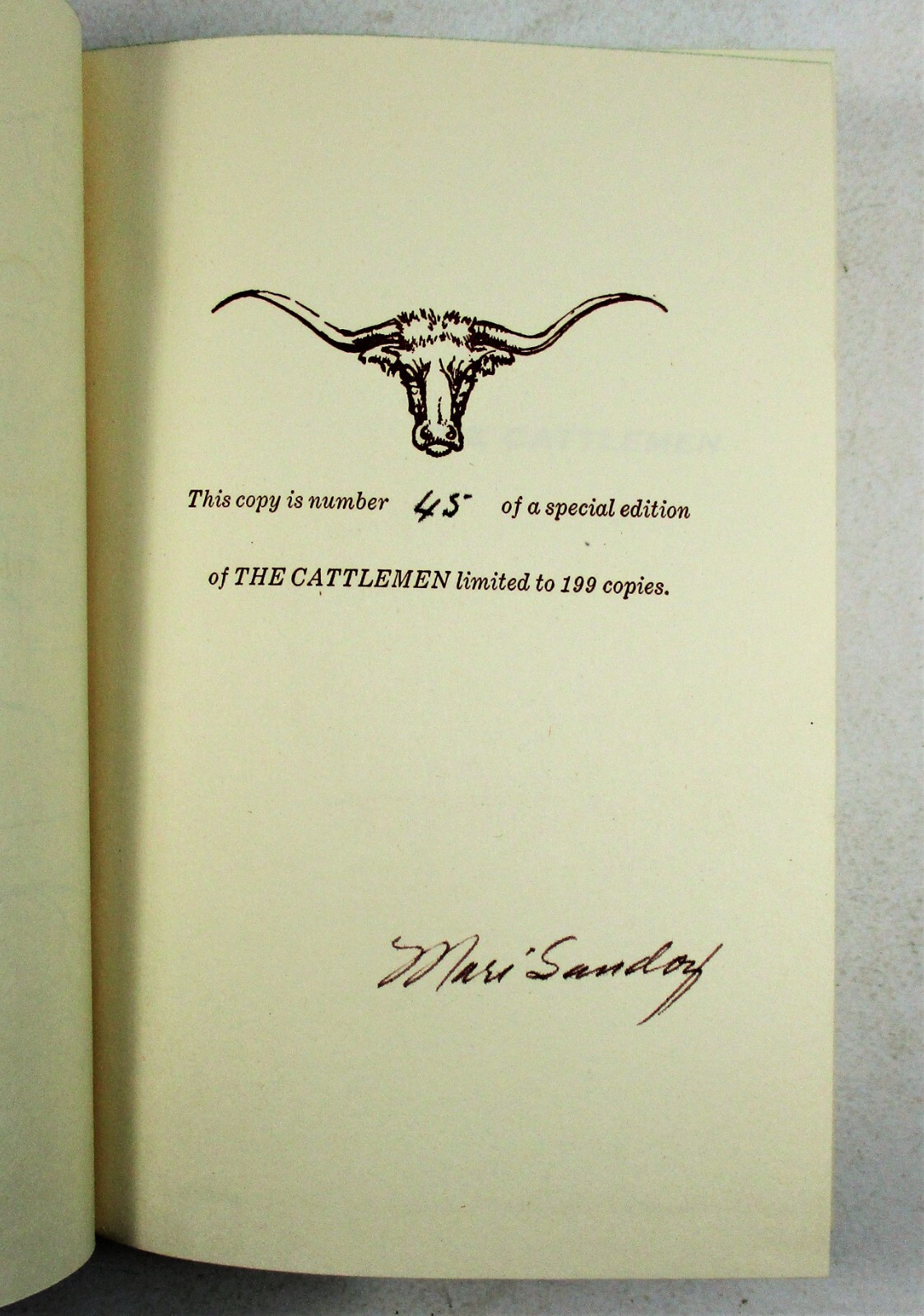 SIGNED LTD ED „The Cattlemen“ Mari Sandoz 1958 Slipcased HC w/DJ Hastings House