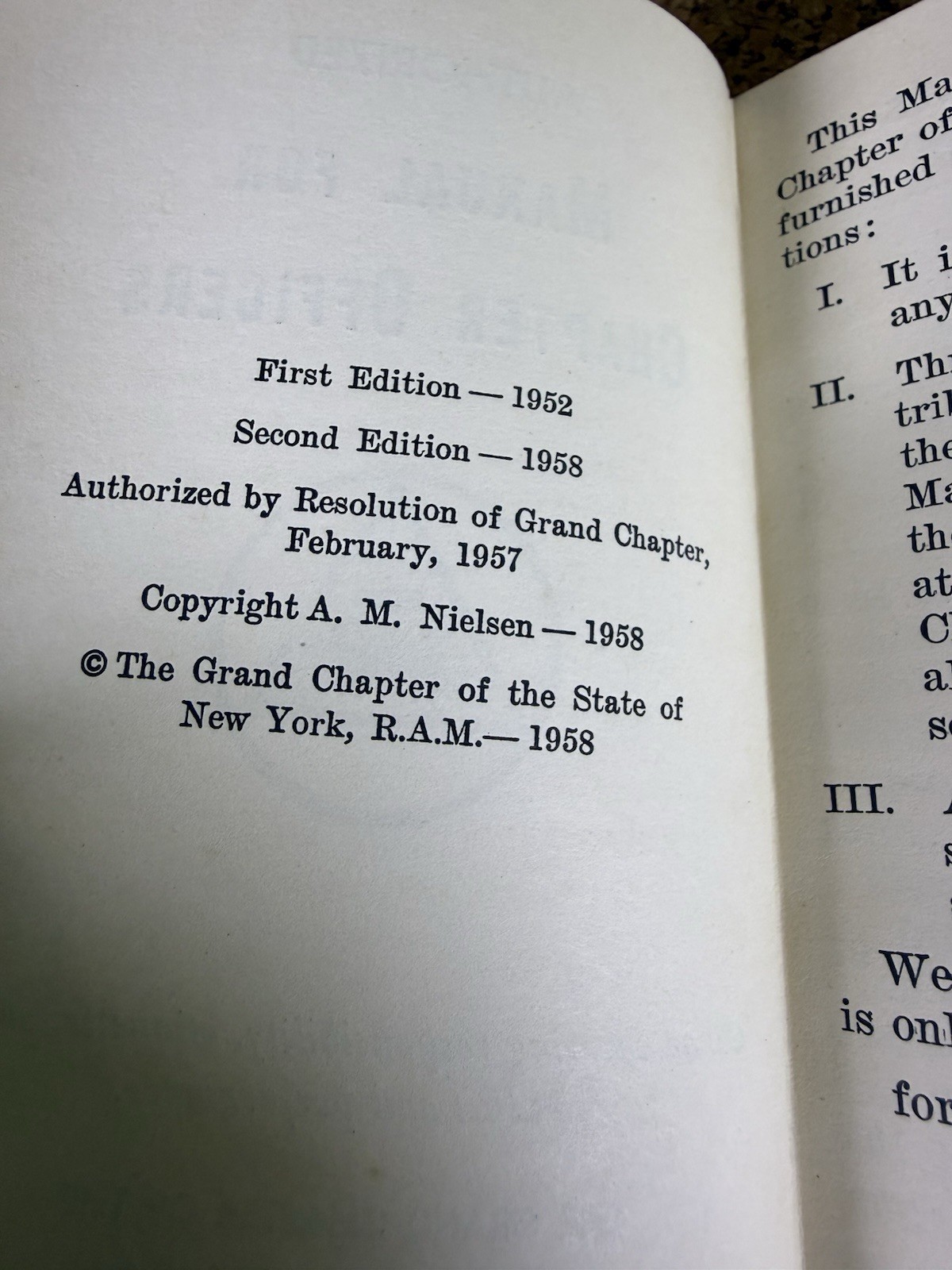 chapter officer manual grand chapter New York R.A.M. 1958 Royal Arch Masons