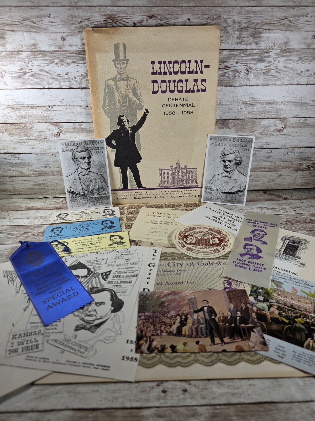 1958 Lincoln Douglas Debate Centennial Lot Book Stamps Ribbons Postcards Tickets