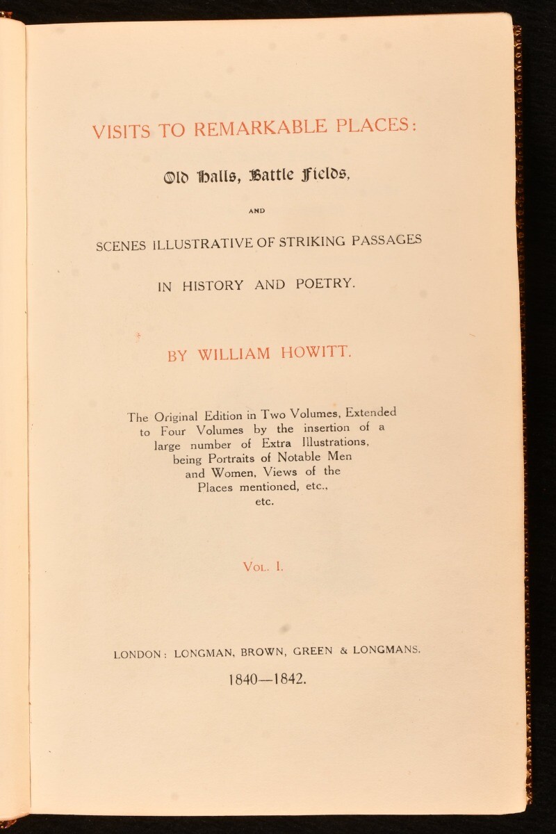 1840-42 4Vols Visits to Remarkable Places William Howitt First Edition Extra …